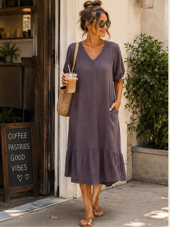 Mododoc Dresses & Skirts - Mododoc 100% Cotton Gauze Midi Dress Pockets Coastal Boho Relaxed M
